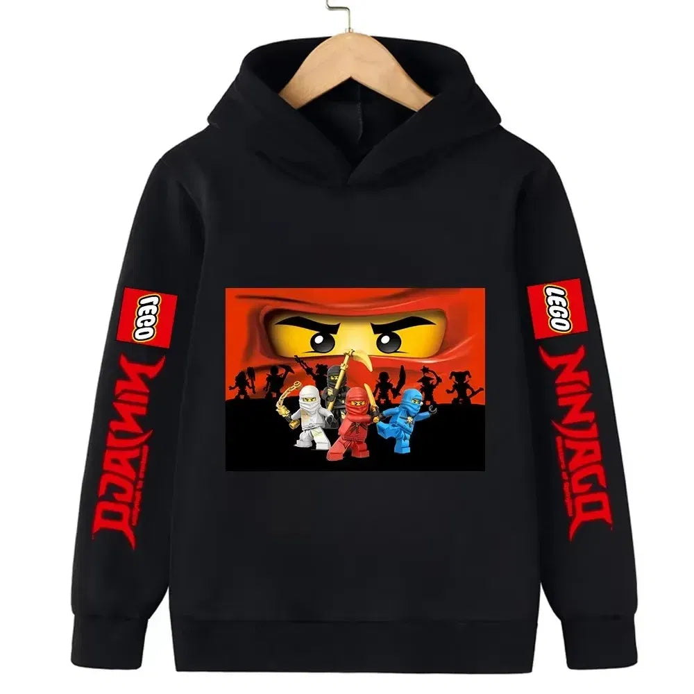 Color: GRAY, Kid Size: 3M - Lego Phantom Ninja Cartoon Children's Hooded Hoodies Casual Sports Sweatshirt 3-13 Year Old Boy Kid Baby Girls Clothes Pullover