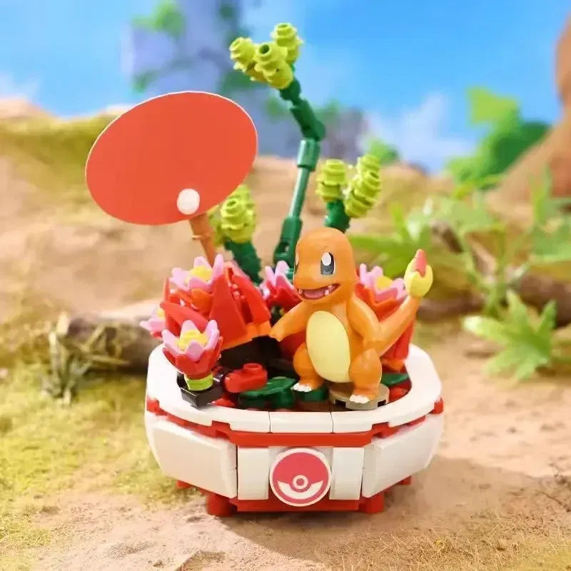 Color: black - New Pokemon Building Block Pikachu Charmander Squirtle Model Toy Home Decoration Plant Potted Flower Brick Girl Toy Kids Gift