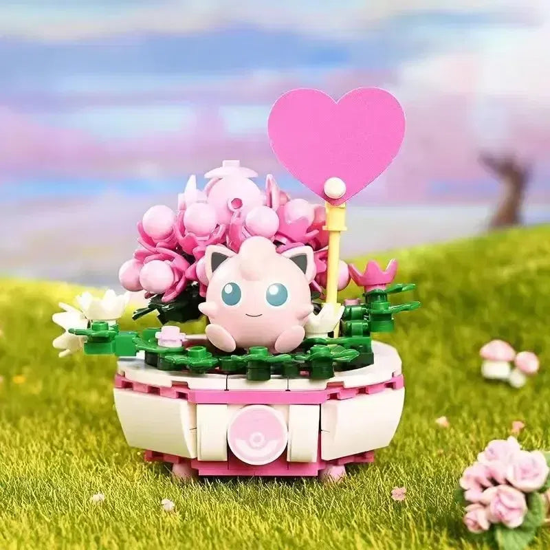 Color: black - New Pokemon Building Block Pikachu Charmander Squirtle Model Toy Home Decoration Plant Potted Flower Brick Girl Toy Kids Gift